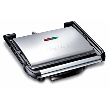 Tefal Kontaktgrill Inicio GC241D, Elektrogrill/Sandwichtoaster, Fettarmes Grillen, Panini, Toasts, Steak, Gemüse, Antihaftbeschichtete Grillplatten, 2000W, 36.3x10.8x33.2cm, Edelstahl/Schwarz im Sale